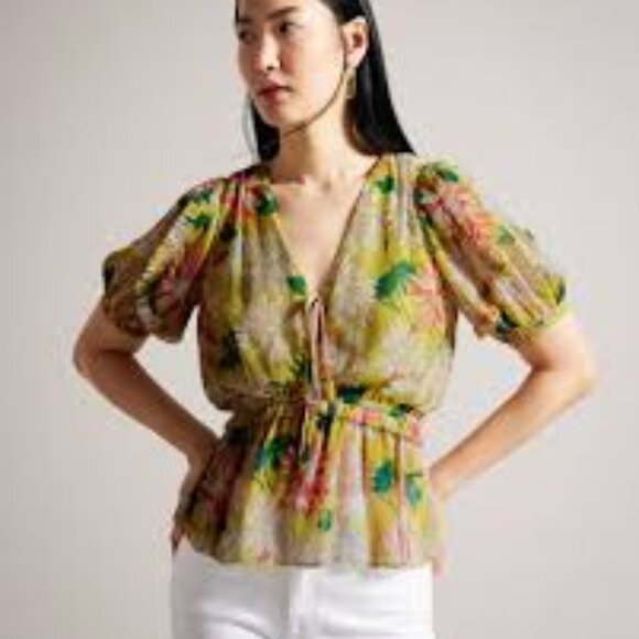 Ted Baker London Tops - 20 - NWT TED BAKER GABBYIE PUFF SLEEVE RUFFLED TOP